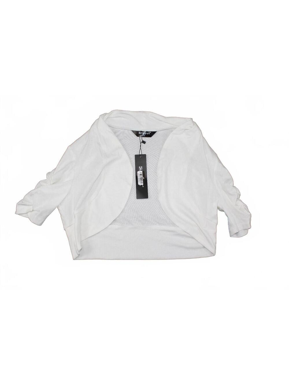 NWT White Cropped Bolero Shrug Open Front Ruched Sleeve M